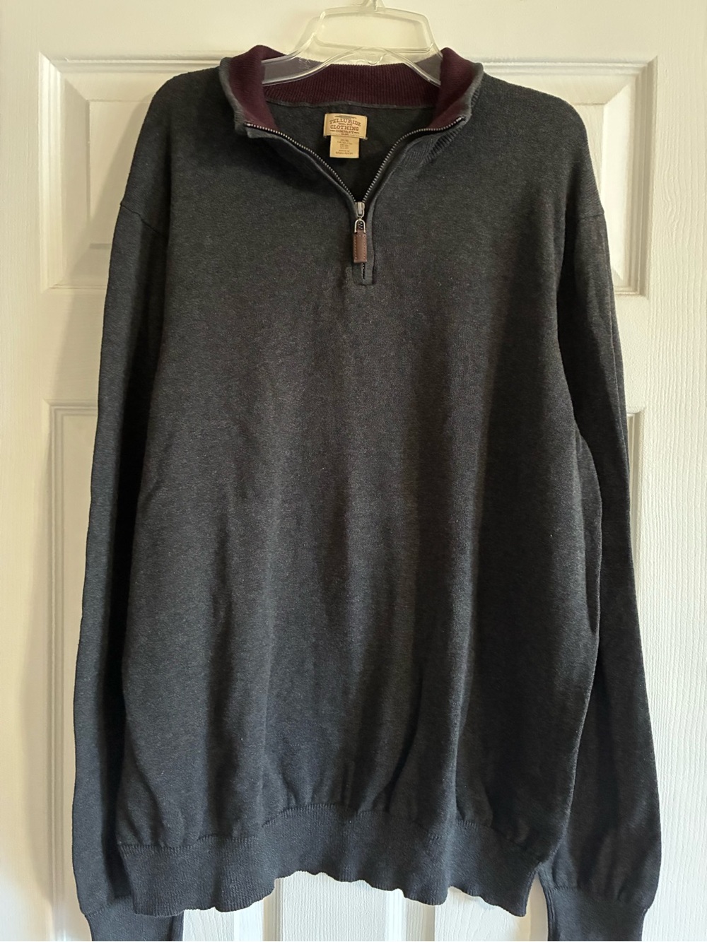 Men's Charcoal Half-Zip Sweater with Burgundy Trim